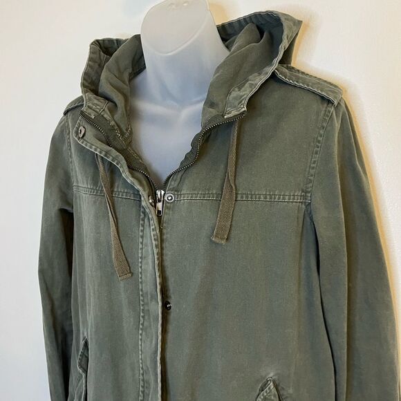 Forever 21 Green Hooded Zip Front Utility Jacket Size Small - Picture 3 of 9